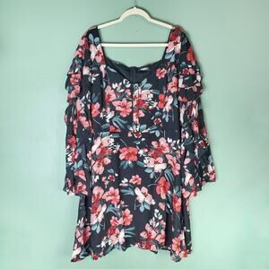 Missguided Plus Womens Floral Square Neck Ruffle Midi Dress Size 20